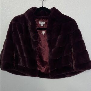 NWT Badgley Mischka Deep Burgundy Teddy FAUX FUR - cape like shawl